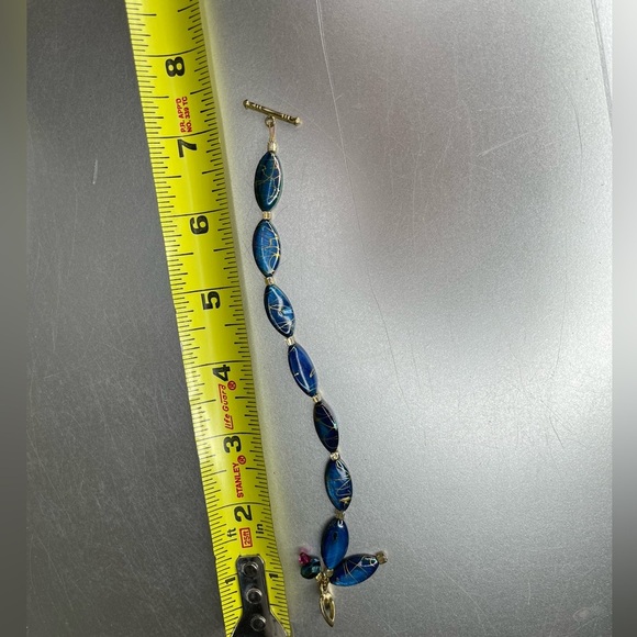 Statement Necklace Beaded Pendants Blue Purple Swirl Matching Earrings Bracelet - Picture 9 of 9